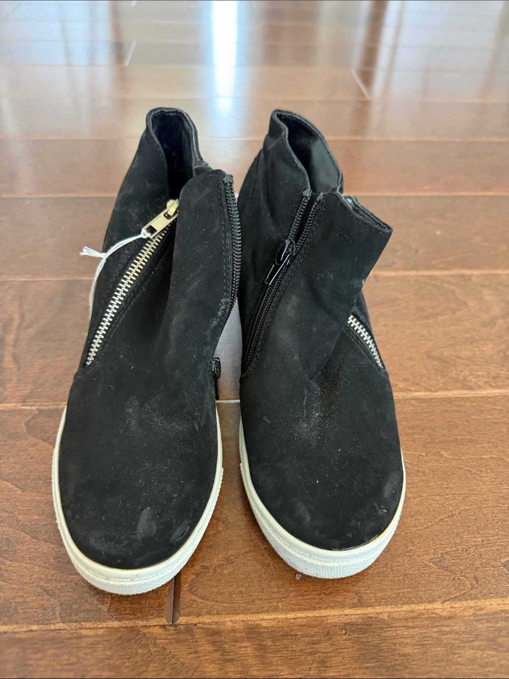 Black Suede Slip-On Zipper Sneakers brash